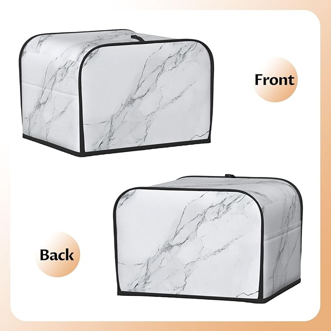 4 Slice Toaster Cover for Kitchen Marble White Gray Waterproof and Dustproof Oxford Fabric Toaster Dust Cover with Side Pockets Decorative Universal Cover for Wide Slot Toasters and Small Appliances