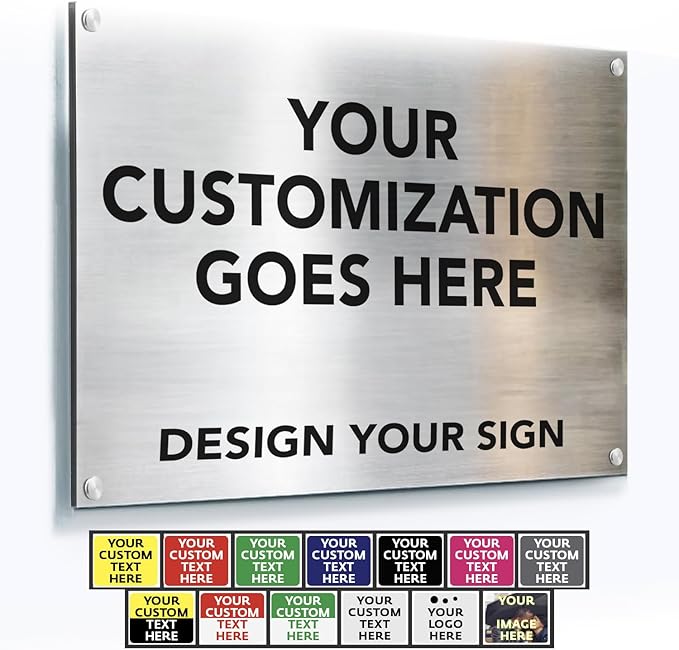 Custom Outdoor Metal Signs, Personalized Aluminum Signs, Customized Safety Signs, Metal Business Signs, Waterproof Outdoor Business Signs, White Aluminum (Silver Brushed, 24x18 In)