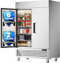 Coolski 54’’ Wide Commercial Refrigerator with 8 Shelves, Stainless Steel Reach-in Refrigerators with 49 Cu.Ft. Capacity 2 Solid Doors for Restaurant Cafe Garage, ETL NSF Approved