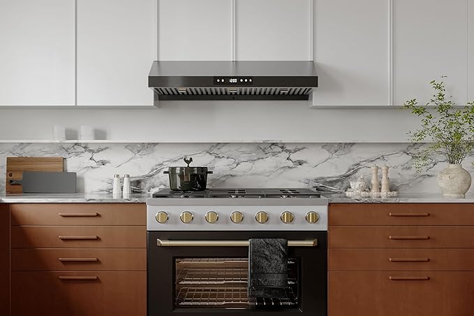 Hauslane Range Hood 36 Inch Under Cabinet Range Hood Black Stainless Steel Hood Vent Hood 36 Inches, Stove Vent Hood for Kitchen, Kitchen Vent Hoods 36 Inch with LED Chef Series PS18