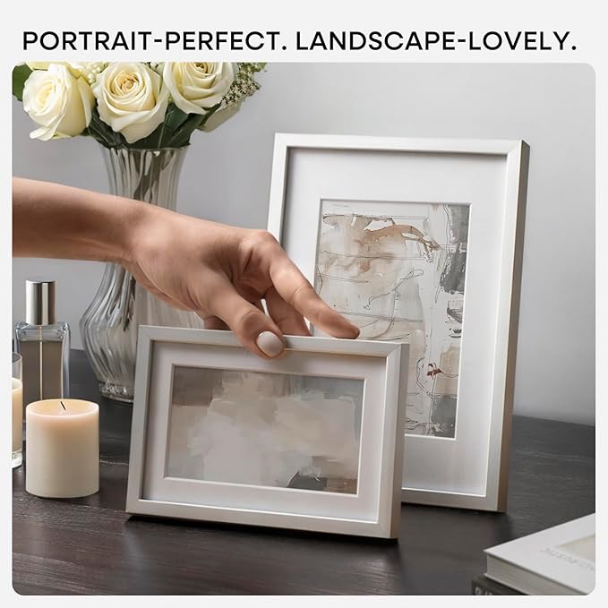 Homeforia 6x6 Silver Picture Frame, High End Metal 6 x 6 Square Frames with Mat 4 by 4 Photo, 6x6 Brass Frame Matted to 4x4 inch Print, 6by6 Wall or Tabletop Frames, Tempered Glass, Wall Kit, Set of 3