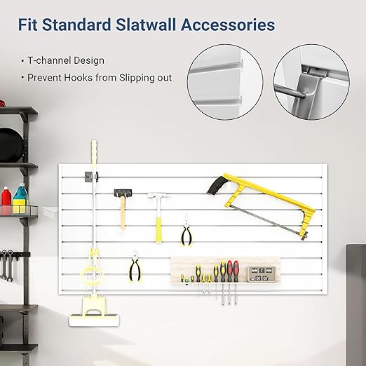 Slatwall Panel 4 FT x 2 FT, Interlocking Slat Wall Paneling, Wall Mounted PVC Wallpanel, Suitable for Garage Storage and Organizer, Slatwall Board, Shelves - White