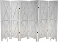 Premium Home 6-Panel Room Divider – Rustic White Barn Door, X Pattern Folding Privacy Screen, Partition Wall