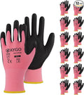 KAYGO Safety Work Gloves PU Coated-12 Pairs Seamless Knit Glove with Polyurethane Coated Smooth Grip on Palm & Fingers, for Men and Women, Ideal for General Duty Work, KG11P (XS, Pink)