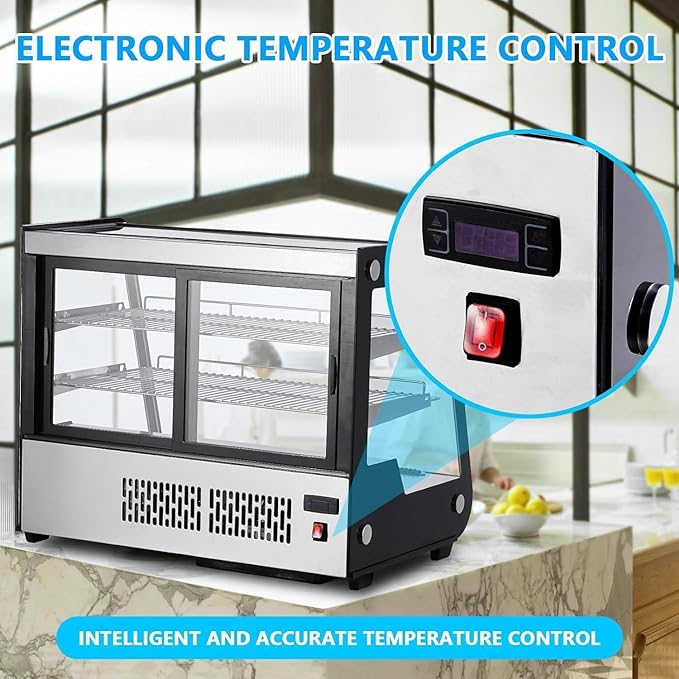 5.3 Cu.Ft Beverage Countertop Pastry Refrigerator, 3 Shelves Commercial Display Refrigerator Display Case w/LED Air-Cooling Automatic Defrost Rear Sliding Door for Cafe Restaurant, Black