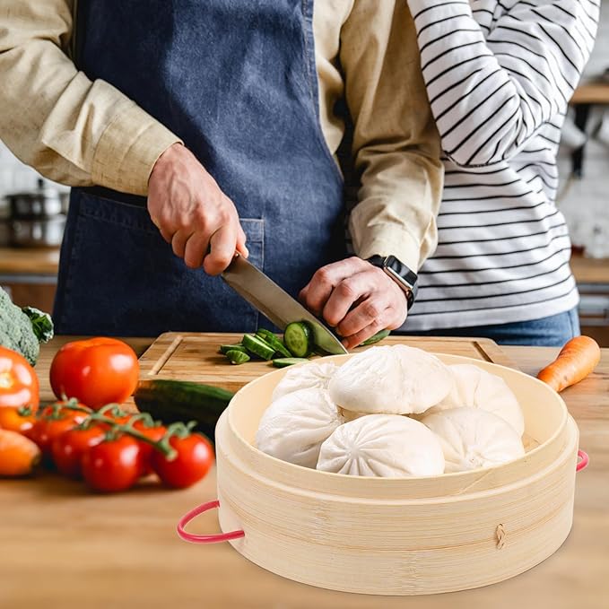 Steamer Basket with Cover 20cm Red-ear Double Handle Food Steamer for Vegetables Dumplings and Bao Buns Household and Commercial Cooking