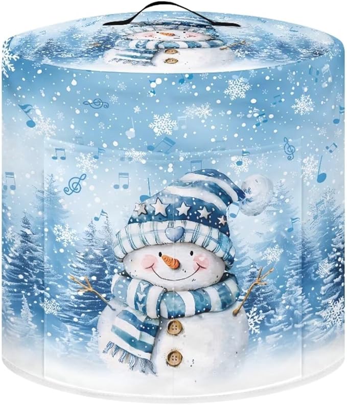 Xoenoiee Blue Christmas Tree Snowman Pattern Kitchen Appliance Dust Covers with Pockets, Electric Pressure Cooker Cover Compatible with Crock Pot, Rice Cooker Cover, for 6 Qt