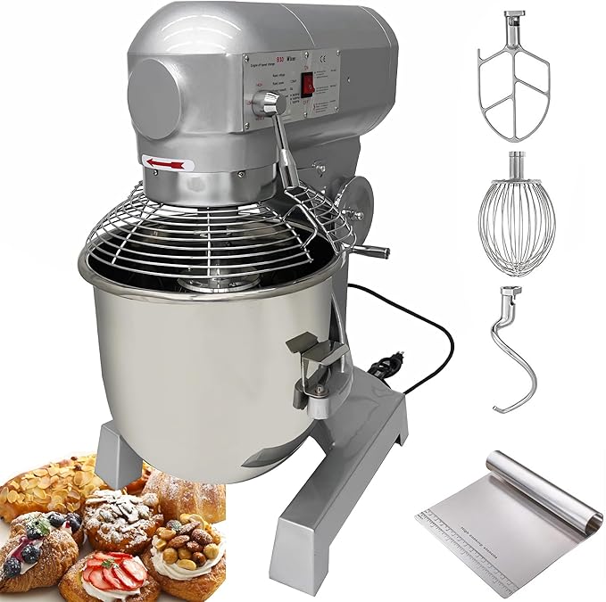 INTSUPERMAI Stand Mixer Commercial Dough Mixer Dough Kneading Machine 20L 20QT Electric Food Dough Mixer Machine with Automatic Stop Function 3 Types Hooks Whisk Beater 3 Speeds Adjustable 110V 1100W