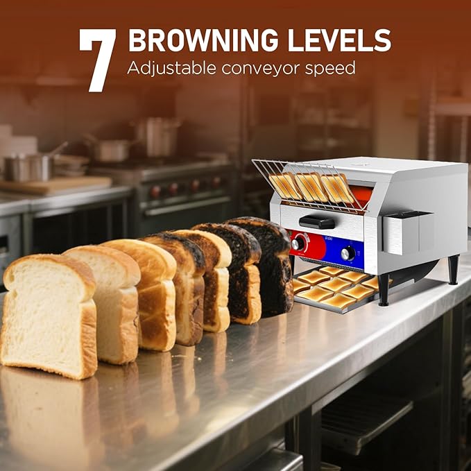 Commercial Conveyor Toaster w/ 3 Slice Wide Slot, 450 Slice/hour Commercial Toaster w/ 14.1’’ Wide and 3‘’ Opening, Industrial Kitchen Cooking bagel w/Stainless Steel and Heavy Duty