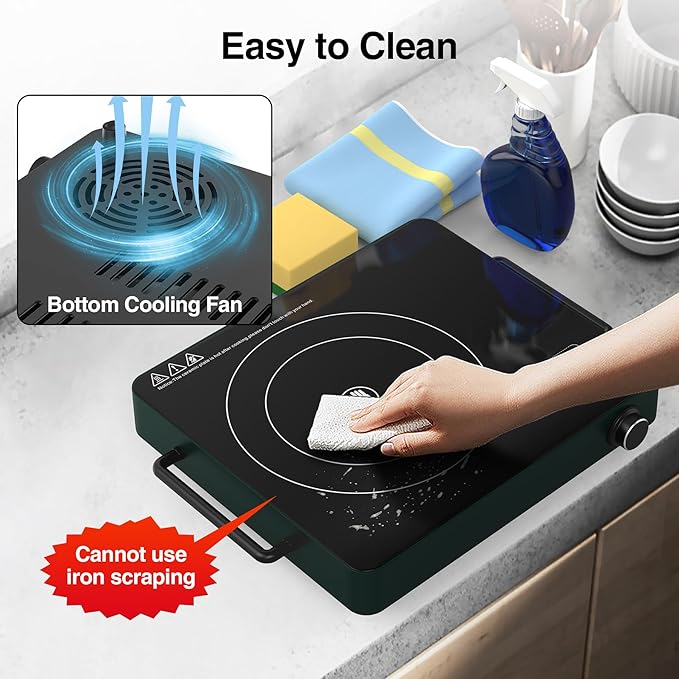 VBGK Electric Cooktop, 1800W Single Burner Induction Cooktop with 9 Power Levels, Timer and Knob Control, 110-120V