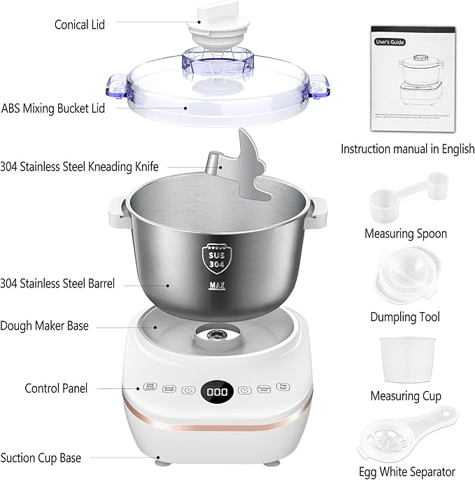 AIZIYO DoughChief, 7.4QT Dough Maker, Dough Mixer with Ferment Function, 304 Stainless Steel Bowl, Removeable lid, Touch Panel Control, Electric Dough Proofing Box for Pizza & Bread
