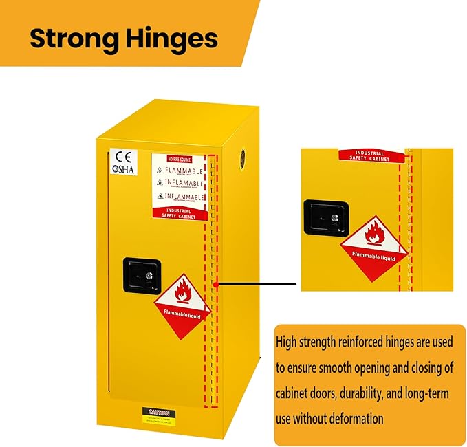 66 Gallon Flammable Liquid Storage Cabinet Fireproof Metal Cabinet with 3 Point Lock, Adjustable Shelves for Industrial, Scientific, Warehouse Use Yellow