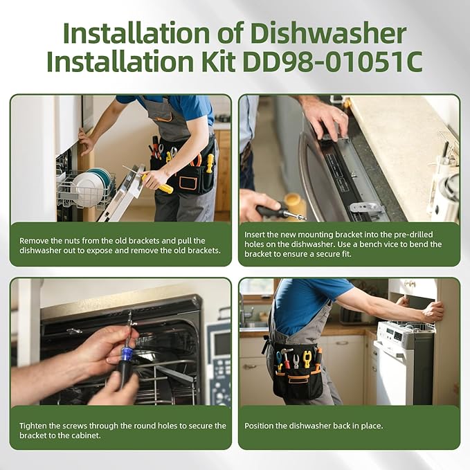 4pc DD98-01051C Dishwasher Installation Bracket kit Compatible with Samsung