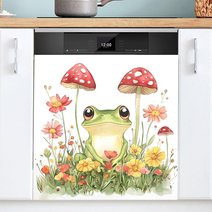 Frog Mushroom Dishwasher Magnet Cover Magnet Sticker for Kitchen 23x26in Dish Washer Magnet Cover Refrigerator Magnets Panel Decal Pad