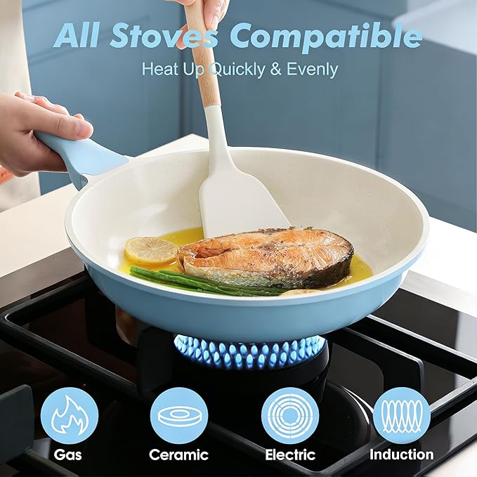 SENSARTE Nonstick Ceramic Frying Pan 8-Inch, Healthy Non Toxic Skillet, Induction Compatible Omelet Pan with Heat Resistant Handle, PFAS-Free, Blue