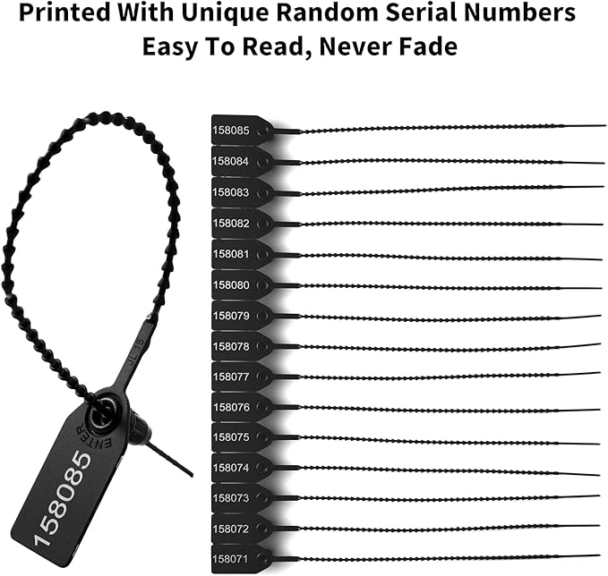 100 Plastic Security Seals Anti Tamper Fire Extinguisher Tags Numbered Zip Ties Disposable Pull Tite Secure Tags (Black)
