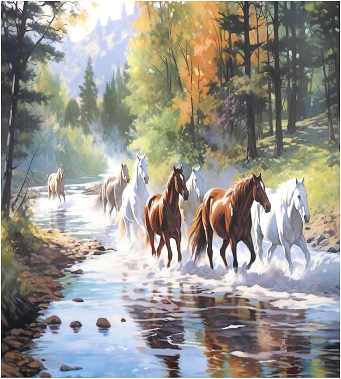 Dishwasher Magnet Cover, Horses Painting Magnet Sticker Fridge Panel Decal for Home Kitchen Decor, 23x26 in