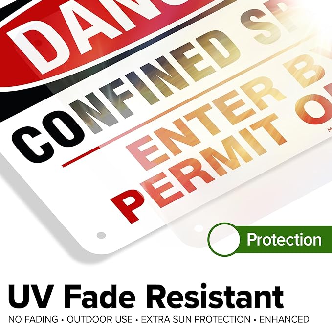 Danger Confined Space Enter By Permit Only Sign, 7x10 Inches, Rust Free .040 Aluminum, Fade Resistant, Made in USA by My Sign Center