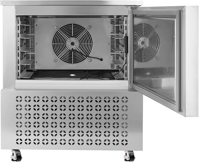 VEVOR 114 L Blast Chiller, 5 Trays Commercial Flash Freezers, <-31~68°F> 4 Modes Chest Shock Frozen, 304 Stainless Steel Flash Freezer, 360° Defrost Blast Chiller with Caster for Seafood, Ice Cream