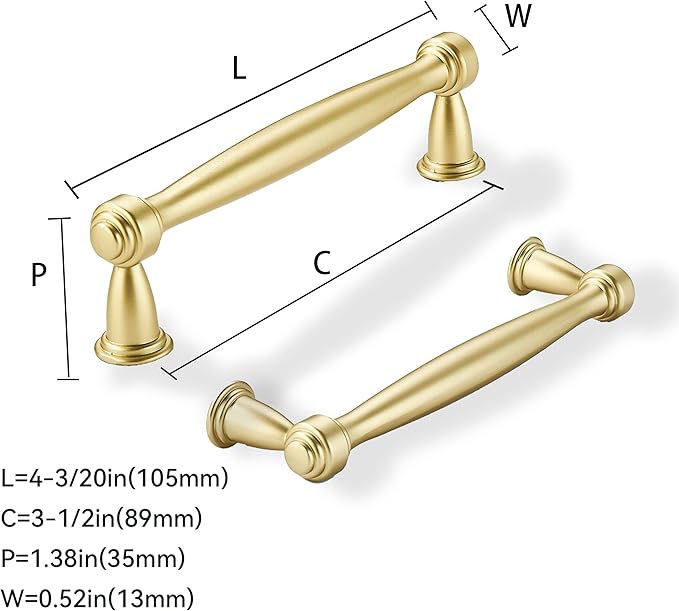 khtumeware 10 Pack 3-1/2 Inch(89mm) Brushed Gold Cabinet Pulls Matte Gold Kitchen Cabinet Handles Kitchen Cabinet Hardware for Cupboard Drawer Handles Dresser Pulls