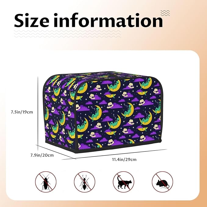2 Slice Toaster Dust Cover with Pocket, Stain Resistant & Washable, Fingerprint Protection Kitchen Cover Funny Alien Moon Sky