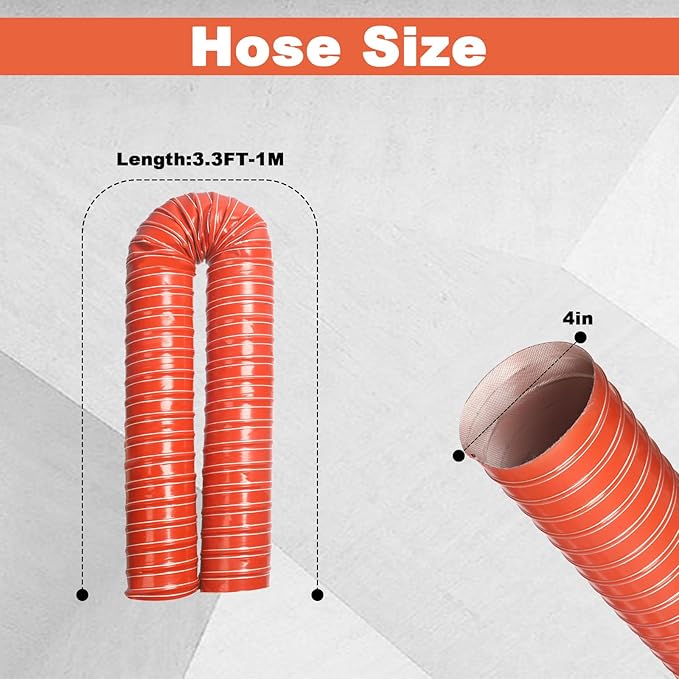 NOWBALL 4in Automotive Air Duct Hose, Length 1 Meter-3.3ft, 4" Silicone Flexible Cooling Ducting, 101mm High Heat Brake Exhaust Hose for Car, Garage, Dryer Air System