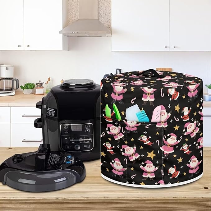 Santa Claus Dust Cover Instant Pot and Extra Accessories Dust Proof Easy to Clean Pressure Cooker Cover Electric Appliance Cover Air Fryer Accessories with Storage Pocket Size M