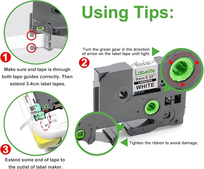 Labelife TZe-221 TZe221 Replacement for Brother P Touch Label Maker Tape 9mm TZe TZ Tape 9mm 0.35 Laminated White for Brother PT-D210 PT-D220 PT-D200 PT-H110 PT-D400 PT-D410, 3/8 Inch, 5-Pack