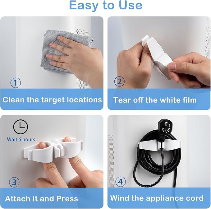 Cord Organizer for Appliances, Small&Large 8 Pack Upgraded Kitchen Appliance Cord Organizer Stick On Appliance Wire Wrapper for Appliances Mixers, Coffee Maker, Pressure Cooker