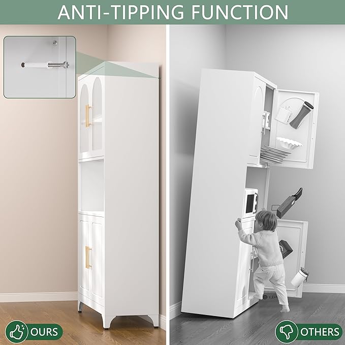 75" Metal Kitchen Pantry Storage Cabinet,Kitchen Hutch Food Pantry Cabinet with Microwave Stand,Freestanding Larder Cupboard with Doors and Adjustable Shelves for Living Room