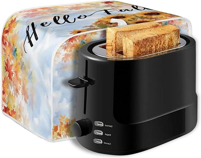 UNICEU Hello Fall 2 Slice Quilted Toaster Covers, Farmhouse Truck with Sunflower Dust-proof Bread Maker Cover, Kitchen Small Appliance Dust Cover