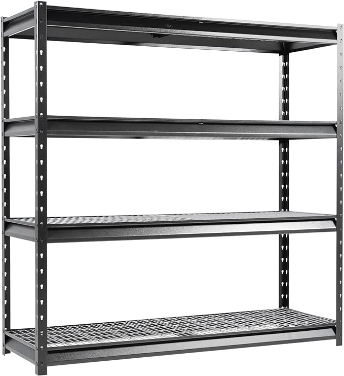 The Atlas 72" W Heavy Duty Garage Shelving Load 8000 Lbs, 4 Tier Metal Storage Shelves, Adjustable Industrial Steel Rack for Warehouse Basement Shop, 72" W x 24" D x 72" H, Black