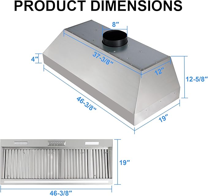 Akicon Range Hood Insert 48 Inch with Heater Sensor, 1200 CFM Bulit-in Kitchen Vent Hood with 4 Speeds, Ultra-Quiet Duct Stove Hood 3CCT LED Lights and Dishwasher Safe Filters