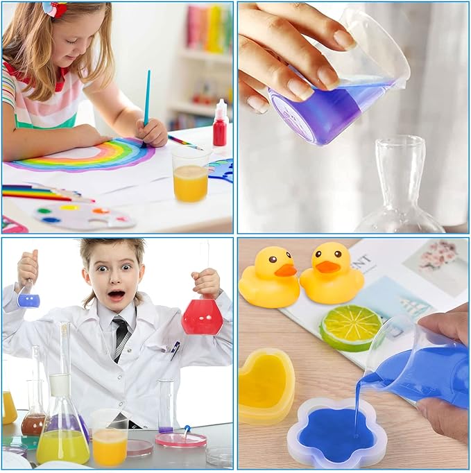 HNBun 30 Pack 250ml Plastic Graduated Beakers - Clear Mixing Cups with Dripless Spout & Embossed Scale for Epoxy Resin, Paint, Science Lab & Kitchen Use