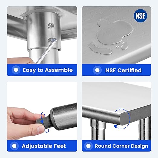 Hally Stainless Steel Table for Prep & Work 24 x 30 Inches, NSF Commercial Heavy Duty Table with Undershelf and Galvanized Legs for Restaurant, Home and Hotel