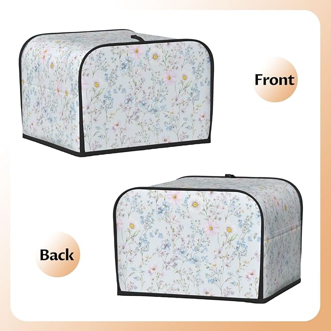 4 Slice Toaster Cover for Kitchen Pastel Wildflower Flower Waterproof and Dustproof Toaster Dust Cover with Side Pockets Decorative Universal Cover for Wide Slot Toasters and Small Appliances