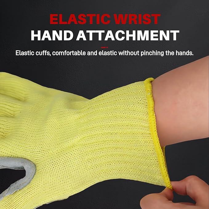 Heat Cut Resistant Gloves,Aramid leather Oven Gloves with Fingers,Heat Resistant Up to 550°F, Thick Knit Design- Grill Mitts for Men & Women(Aramid leather, Large)