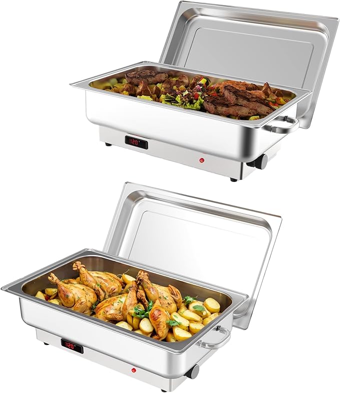 2 Pack Electric Chafing Dish Buffet Set, 9QT Food Servers and Warmers, Stainless Steel Commercial Catering Food Warmers with Temperature Control Display for Weddings, Parties and Festivals
