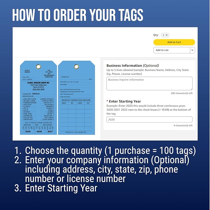 Tags 4 Less Custom Fire Extinguisher Tags – Preventative Maintenance Labels for Monthly Inspections, Alternative to Safety Sticker for Easy Record-Keeping – Pack of 100 (Dark Blue, Vinyl Plastic)