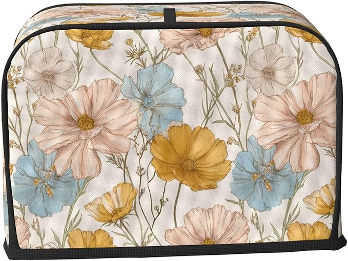 2 Slice Toaster Cover for Kitchen Vintage Flower Botanical Waterproof and Dustproof Toaster Dust Cover with Side Pockets Decorative Universal Cover for Wide Slot Toasters and Small Appliances