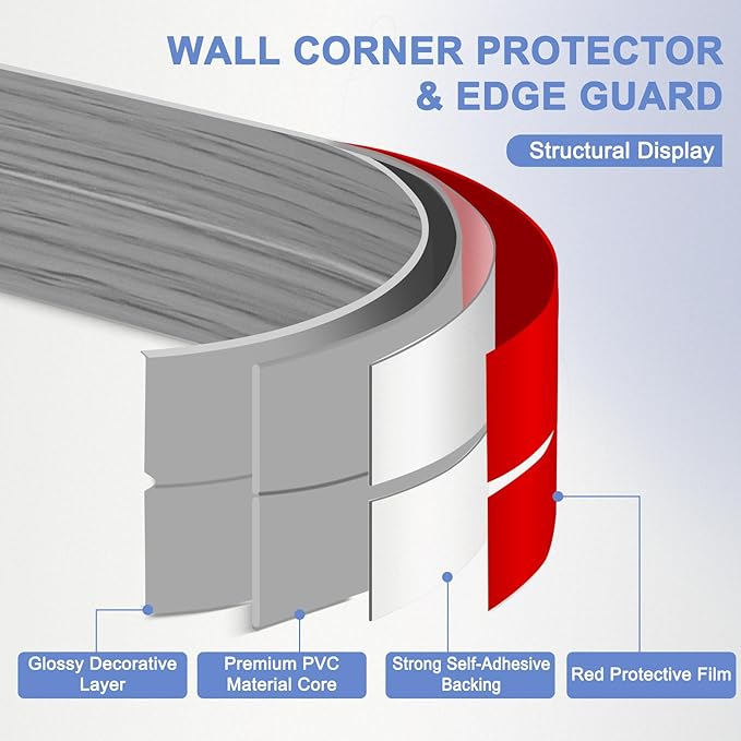 Wall Corner Protector Moulding Trim Peel and Stick Wall Corner Guards Trim Flexible Self Adhesive Edge Protector Moulding, 0.8 in x 20 Ft, Light Gray Wood