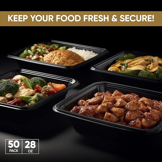 28 oz 50 Pack Meal Prep Containers BPA Free Leakproof Stackable Food Storage Containers with Lids, Microwave & Dishwasher Freezer Safe Reusable To Go Containers Bento Box Style Take Out Clear Plastic