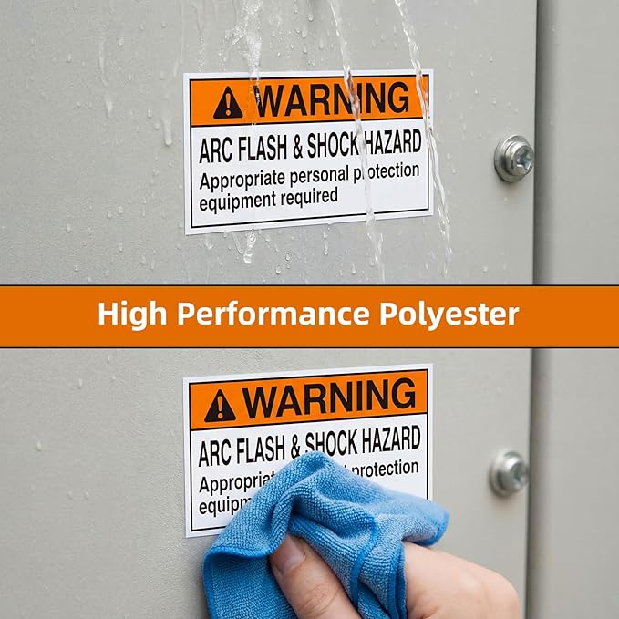 100 Pcs Warning Arc Flash and Shock Hazard Label - 2 x 4 Black & Orange Electrical Safety Warning Decal High Performance Polyester Safety Sticker Signs for the Workplace