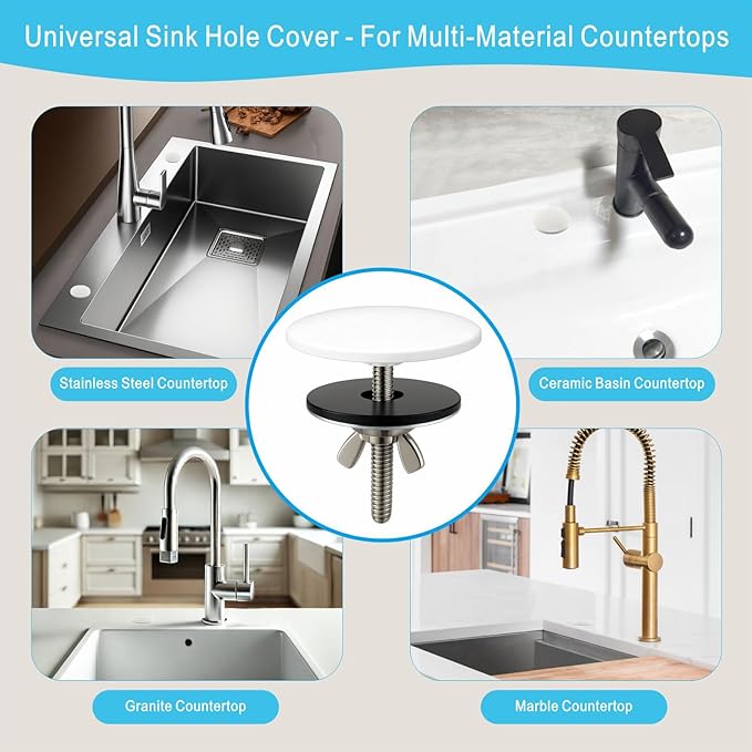 2 Inch Faucet Hole Cover, Solid Brass Kitchen Sink Hole Cover, Bright White Finish Sink Caps for Top Holes, Kitchen and Bathroom Sink Sprayer Hole Cover (White)