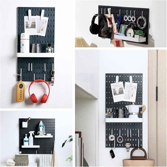 Keepo Pegboard Combination Kit, Pegboards and Accessories Modular Hanging for Wall Organizer, Crafts Organization, Ornaments Display, Nursery Storage, Peg Board (Black, 22″×11″)