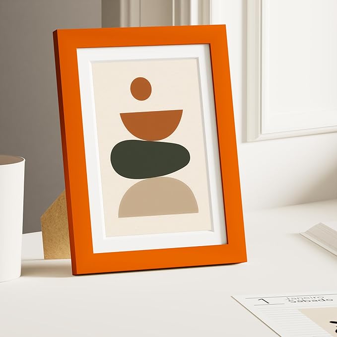 Vittanly 5x7 Picture Frame, Solid Wood Frame with Plexiglass, Includes 4x6 Mat, Wall Hanging or Tabletop for Home Decor, Orange, 1 Pack