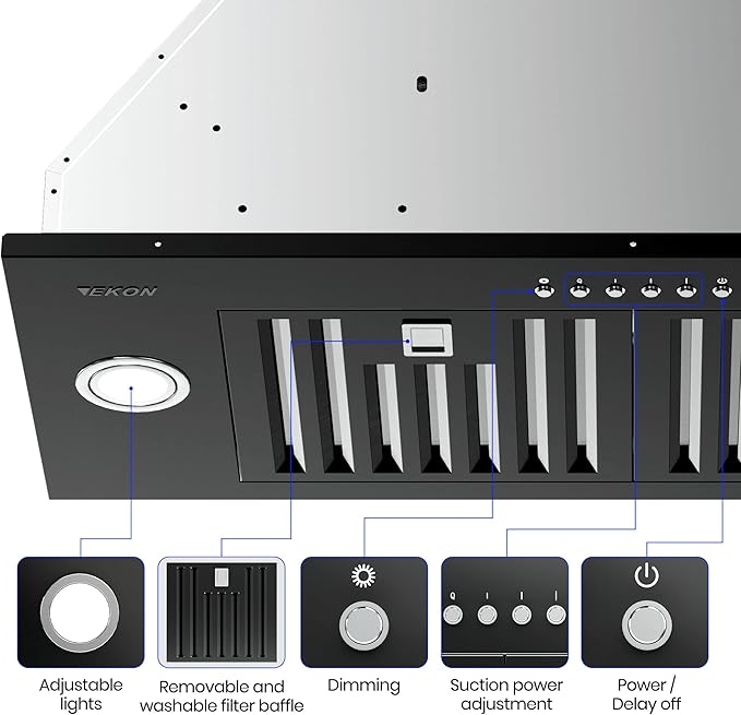 Range Hood Insert, EKON NAB01-36IN Black 900CFM Built-in Range Hoods Ducted/Ductless with 4-Speed Soft Touch Panel Control/Dishwasher-safe Filters, Kitchen Hoods for Over Kitchen Stove