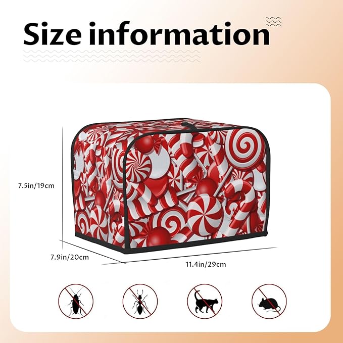 Red And White Christmas Candy Canes 2 Slice Toaster Cover, Waterproof Toaster Dust Cover Bread Maker Protective For Small Kitchen Appliance Dining Room Home Table Decor Gifts