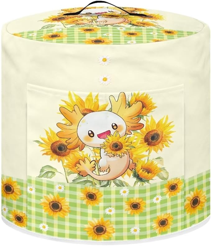 Xoenoiee Axolotl Daisy Sunflower Pattern Kitchen Appliance Dust Covers with Pockets, Electric Pressure Cooker Cover for 3qt Compatible with Crock Pot, Rice Cooker Cover, Small