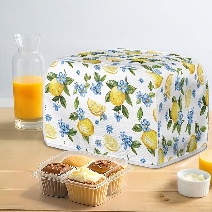 Lemon Floral Print Toaster Covers 2 Slice Bread Maker Covers Toaster Oven Cloth Cover Kitchen Accessories Cover with Handle Dust Protection